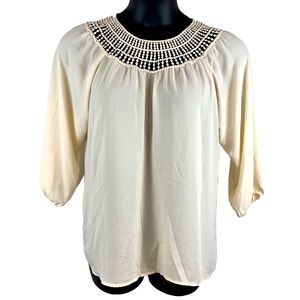 Eyeshadow Womens lace Yoke Peasant Blouse, Size L